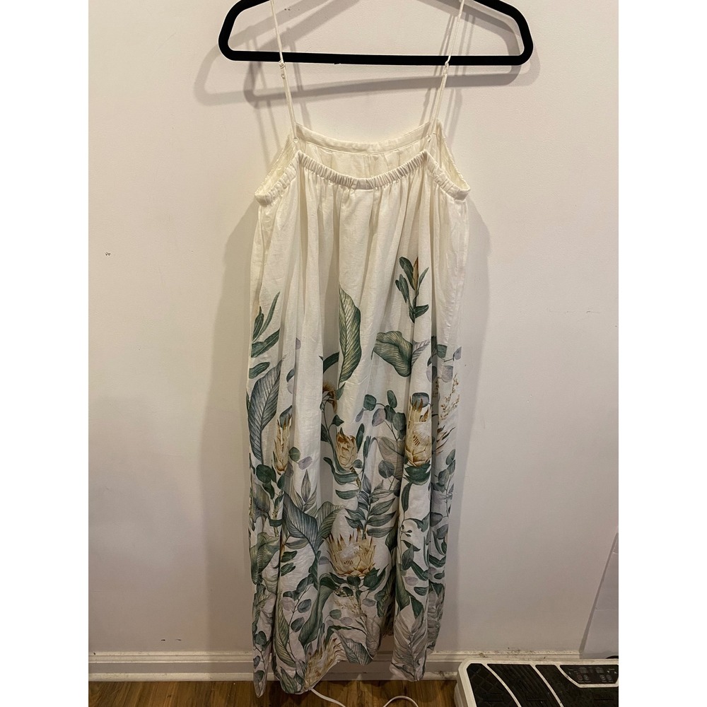 White Floral Linen Cotton Blend Midi Dress Boho Cottagecore - Picture 5 of 9